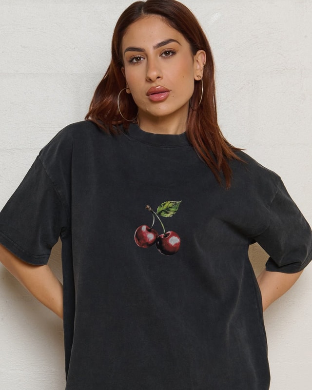 Cherry Drip Oversized Graphic Tee Unisex 90s Boxy Fit 100% Combed Cotton Threadheads