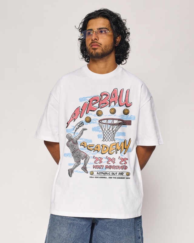 Airball Academy Oversized Graphic Tee - Threadheads Unisex 90s Boxy Fit 100% Combed Cotton