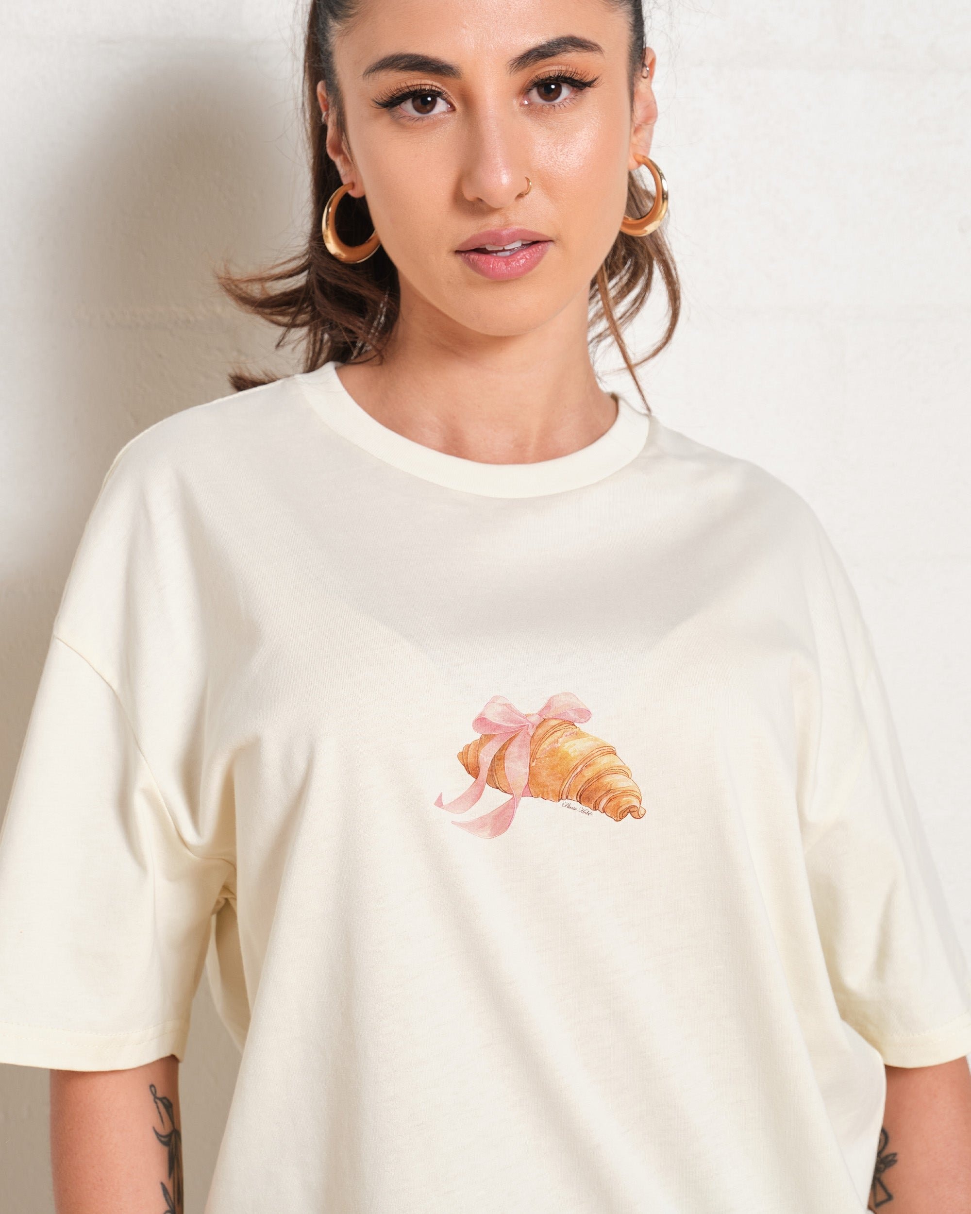 Croissant Oversized Unisex Graphic T-Shirt 90s Boxy Fit 100% Combed Cotton
