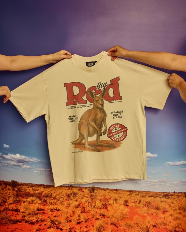 Big Red Outback Heavyweight Oversized Unisex T-Shirt - 90s Boxy Fit 275gsm Combed Cotton