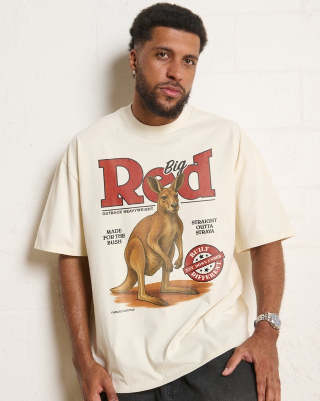 Big Red Outback Heavyweight Oversized Unisex T-Shirt - 90s Boxy Fit 275gsm Combed Cotton