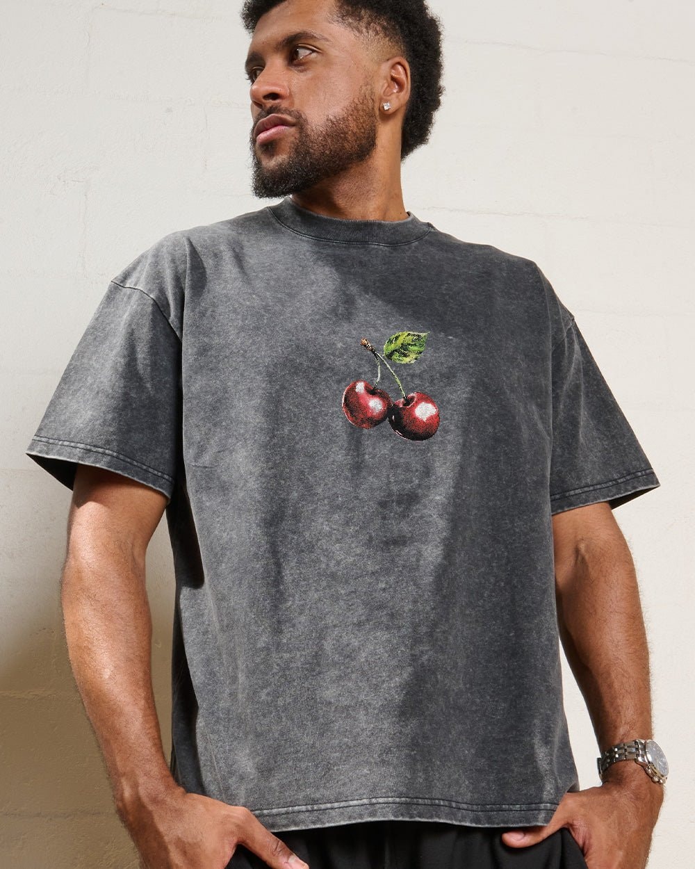 Cherry Drip Oversized Graphic Tee Unisex 90s Boxy Fit 100% Combed Cotton Threadheads