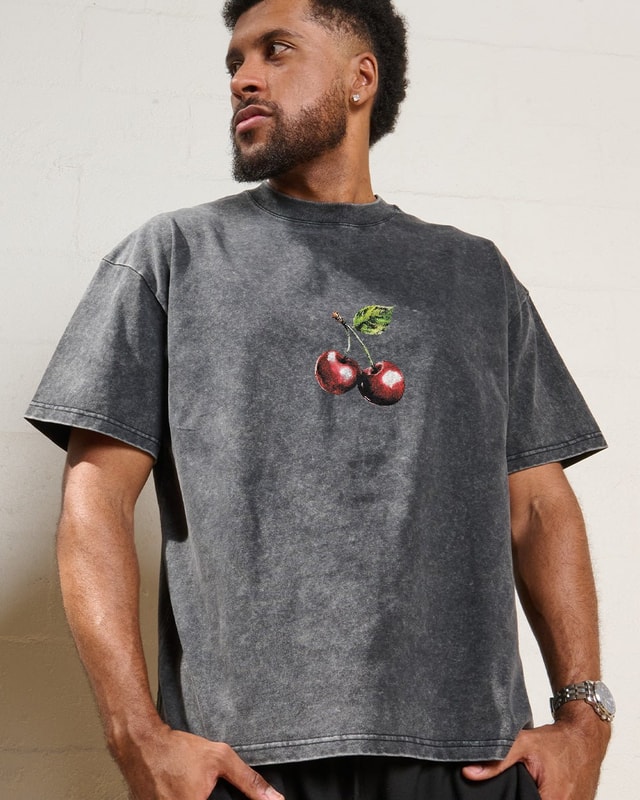 Cherry Drip Oversized Graphic Tee Unisex 90s Boxy Fit 100% Combed Cotton Threadheads
