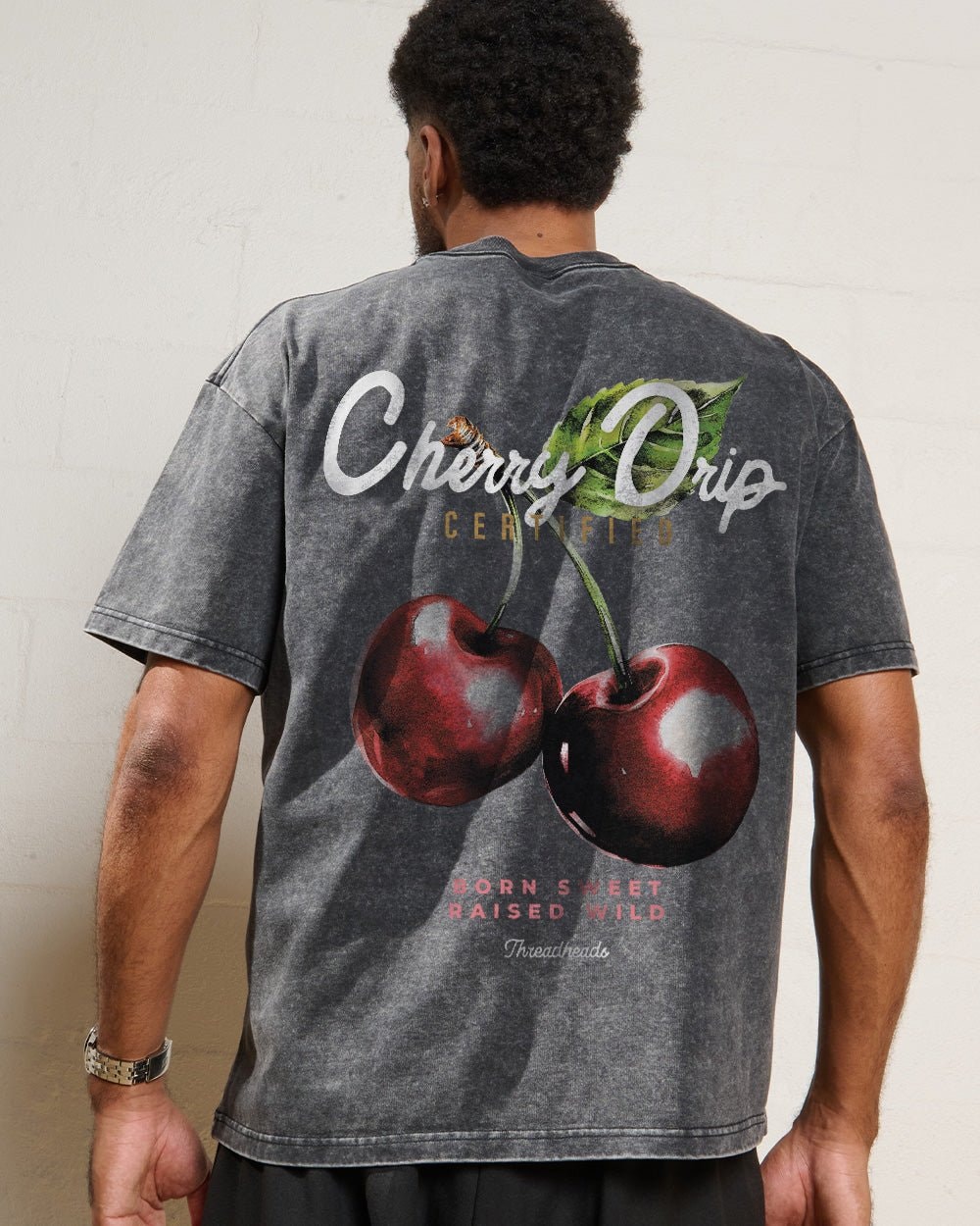 Cherry Drip Oversized Graphic Tee Unisex 90s Boxy Fit 100% Combed Cotton Threadheads