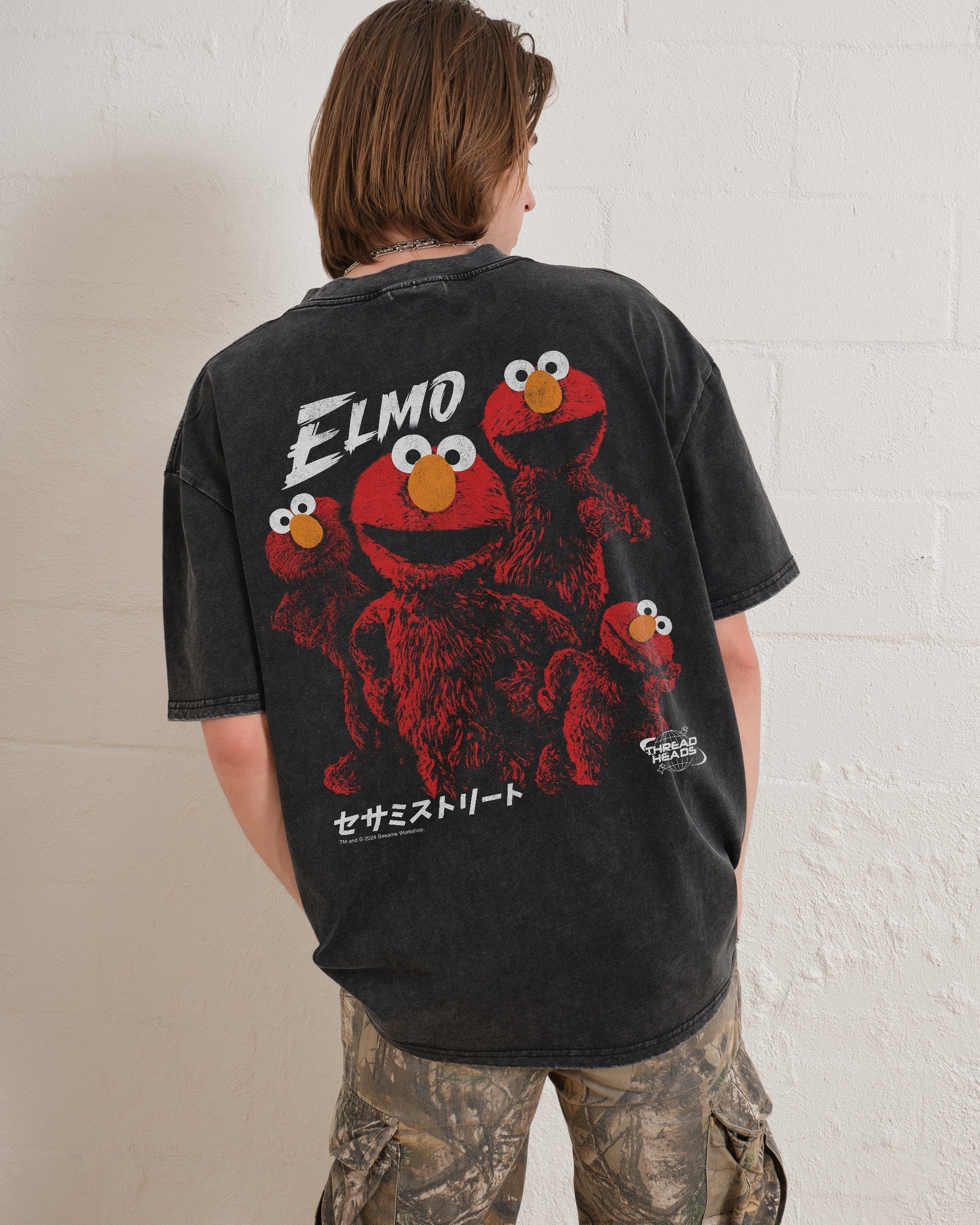Tokyo Elmo Front and Back Oversized T-Shirt Unisex 90s Boxy Fit 100% Combed Cotton