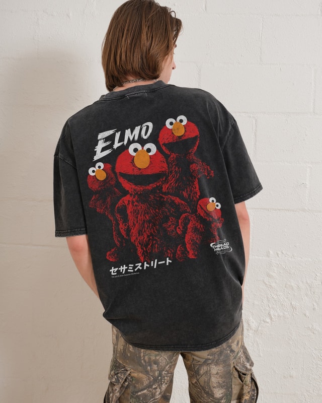 Tokyo Elmo Front and Back Oversized T-Shirt Unisex 90s Boxy Fit 100% Combed Cotton