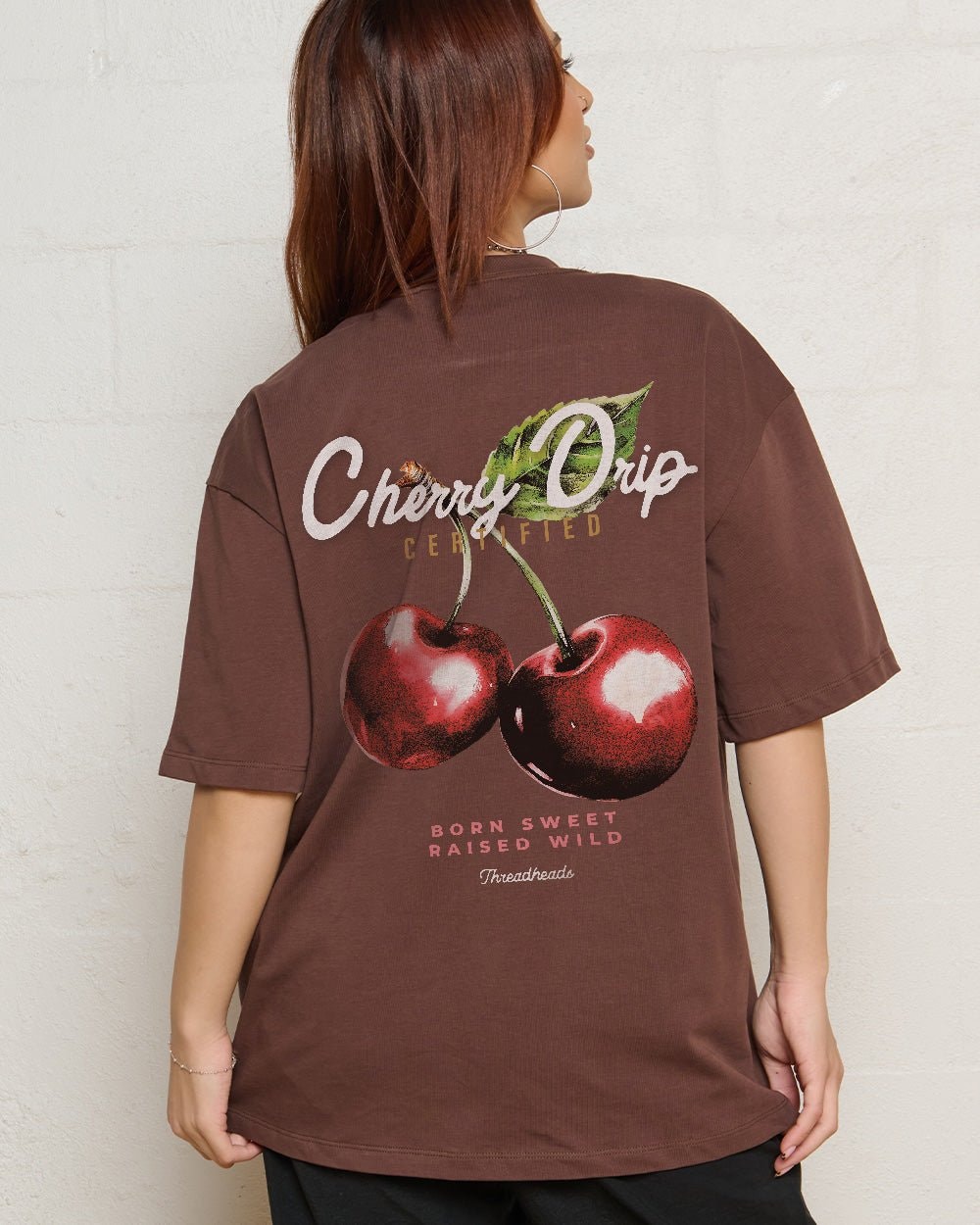 Cherry Drip Oversized Graphic Tee Unisex 90s Boxy Fit 100% Combed Cotton Threadheads