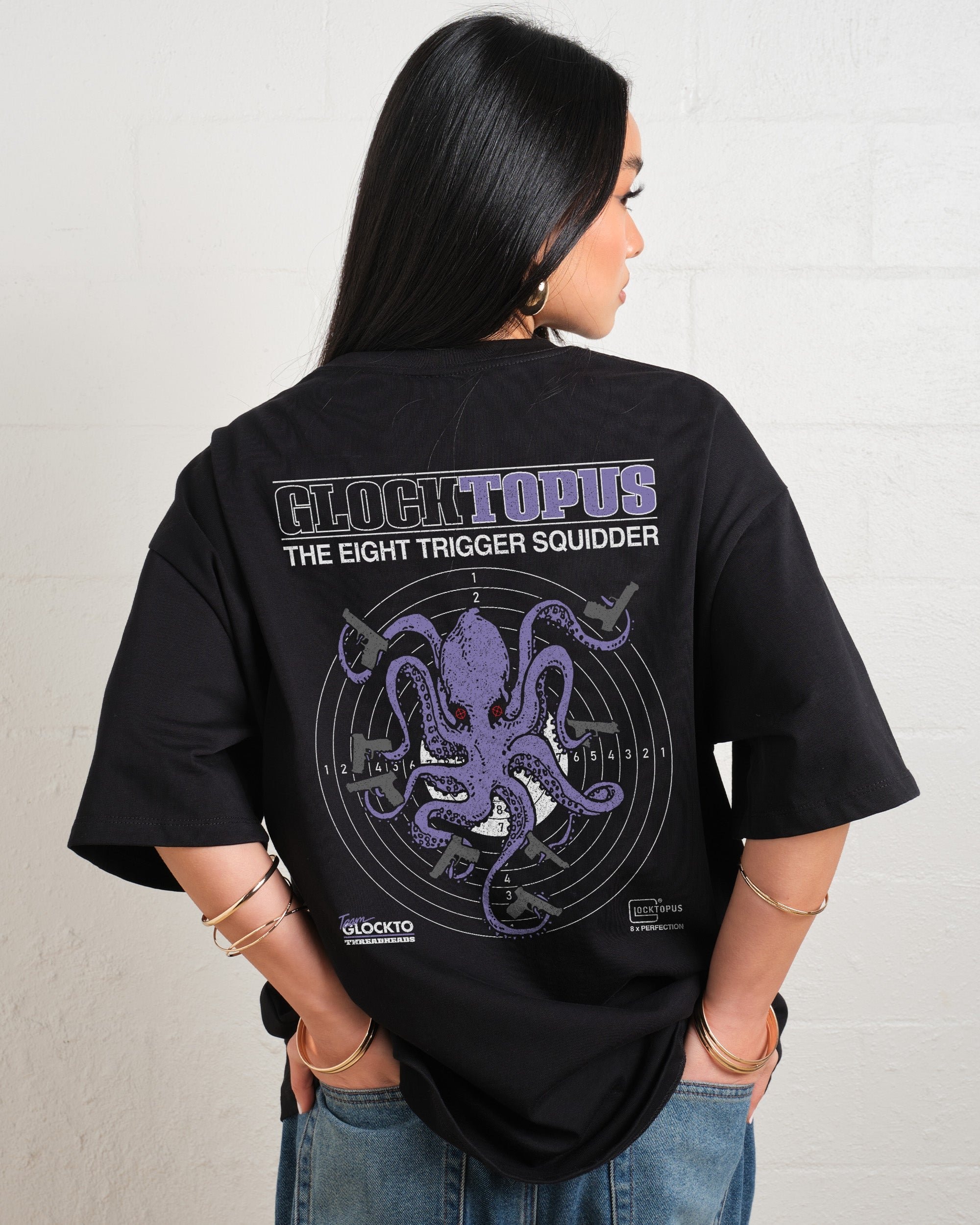 Glocktopuss Oversized Graphic Tee - Threadheads Unisex 90s Boxy Fit 100% Combed Cotton
