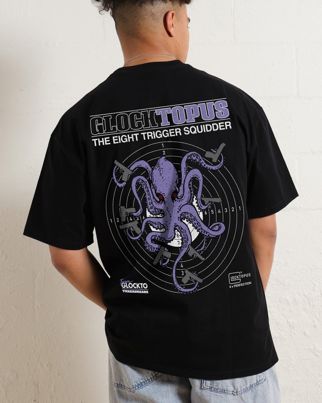 Glocktopuss Oversized Graphic Tee - Threadheads Unisex 90s Boxy Fit 100% Combed Cotton
