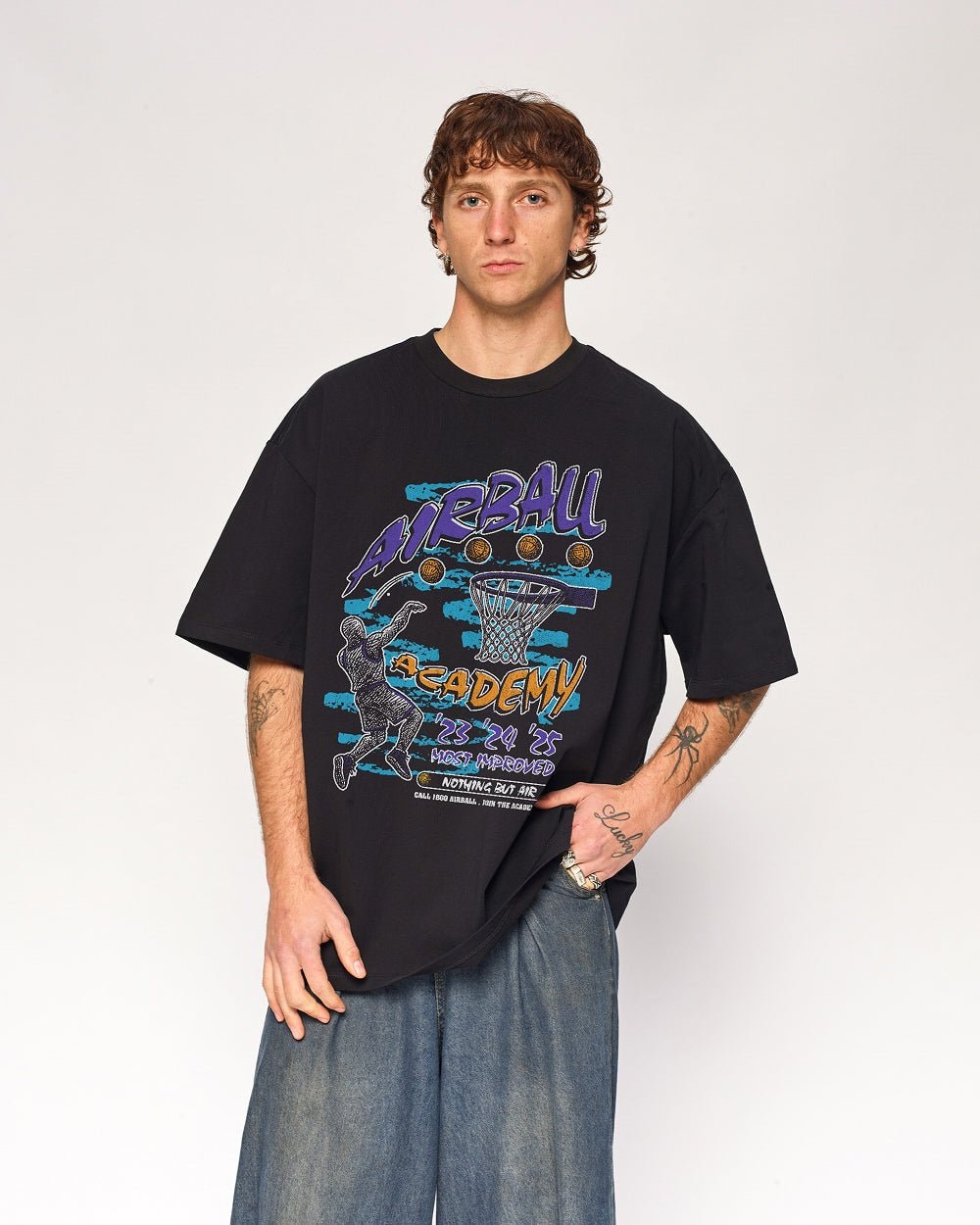 Airball Academy Oversized Graphic Tee - Threadheads Unisex 90s Boxy Fit 100% Combed Cotton