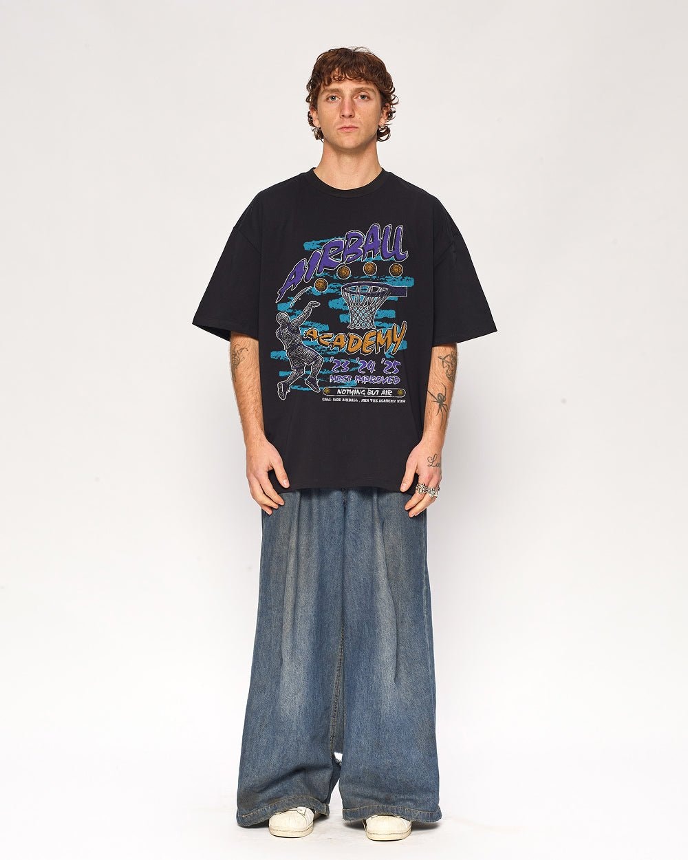 Airball Academy Oversized Graphic Tee - Threadheads Unisex 90s Boxy Fit 100% Combed Cotton