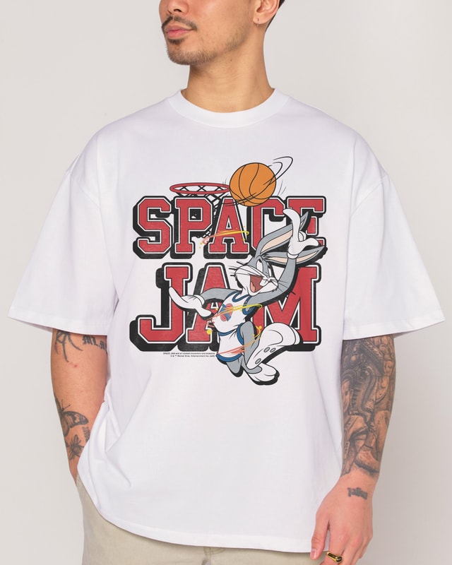 Space Jam Bugs Bunny Oversized Graphic T-Shirt - Looney Tunes Unisex Heavyweight Cotton Tee